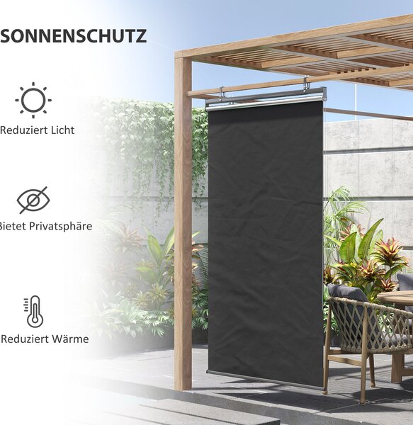 Vertikální sluneční clona Outsunny pro balkon s ochranou proti slunci, 124 x 222 cm, balkonová roleta s háčky, clona pro pavilon, pergolu, polyester