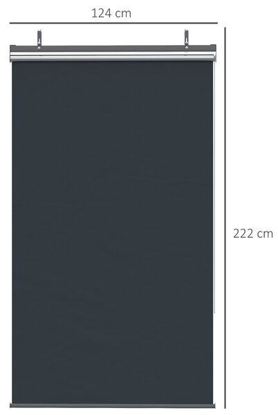 Vertikální sluneční clona Outsunny pro balkon s ochranou proti slunci, 124 x 222 cm, balkonová roleta s háčky, clona pro pavilon, pergolu, polyester