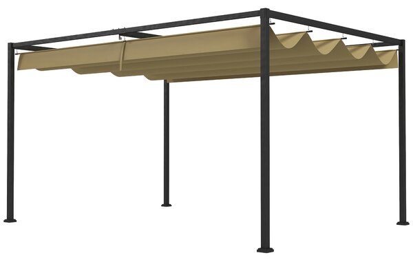 Outsunny Pergola 4x3m, Zahradní Pavilon, Ocelová Terasová Markýza, Zahradní Pavilon s Nastavitelnou Střechou, Volně Stojící, Ochrana proti Slunci pro