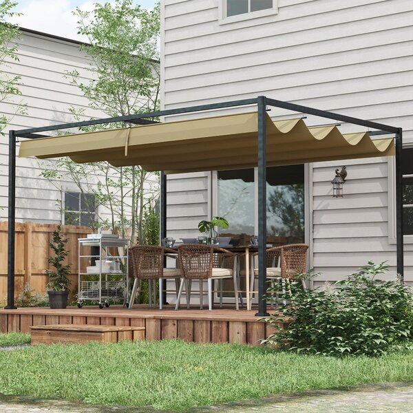 Outsunny Pergola 4x3m, Zahradní Pavilon, Ocelová Terasová Markýza, Zahradní Pavilon s Nastavitelnou Střechou, Volně Stojící, Ochrana proti Slunci pro