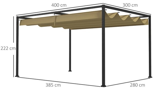Outsunny Pergola 4x3m, Zahradní Pavilon, Ocelová Terasová Markýza, Zahradní Pavilon s Nastavitelnou Střechou, Volně Stojící, Ochrana proti Slunci pro