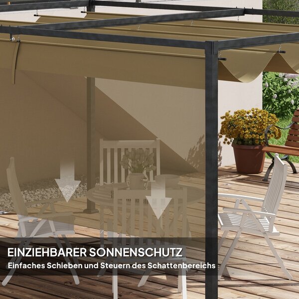 Outsunny Pergola 4x3m, Zahradní Pavilon, Ocelová Terasová Markýza, Zahradní Pavilon s Nastavitelnou Střechou, Volně Stojící, Ochrana proti Slunci pro