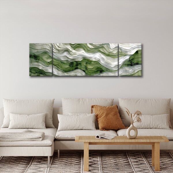Obraz - Zelenobílé vlnky (170x50 cm)