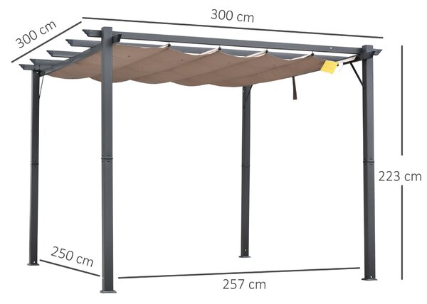 Outsunny Pergola Altán na Terasu s Posuvnou Stříškou, Hliníková konstrukce Tmavě šedá + Kávová hnědá 3x3x2,23 m | Aosom