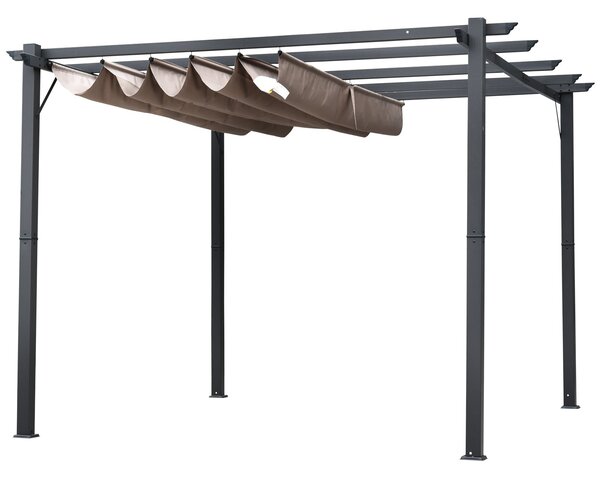 Outsunny Pergola Altán na Terasu s Posuvnou Stříškou, Hliníková konstrukce Tmavě šedá + Kávová hnědá 3x3x2,23 m | Aosom