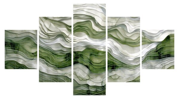 Obraz - Zelenobílé vlnky (125x70 cm)
