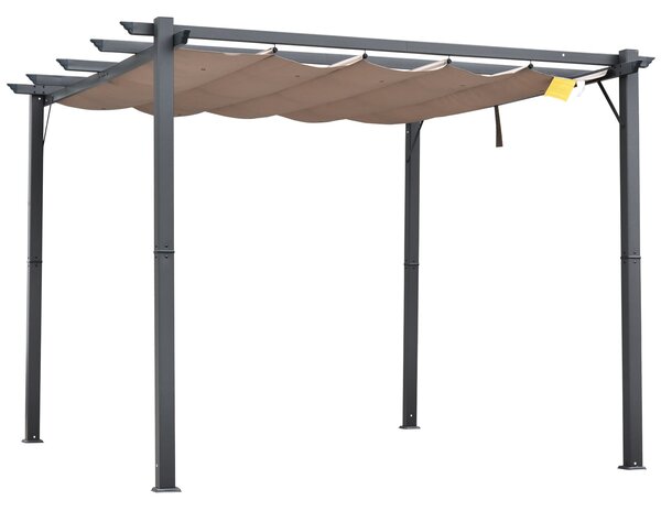 Outsunny Pergola Altán na Terasu s Posuvnou Stříškou, Hliníková konstrukce Tmavě šedá + Kávová hnědá 3x3x2,23 m | Aosom