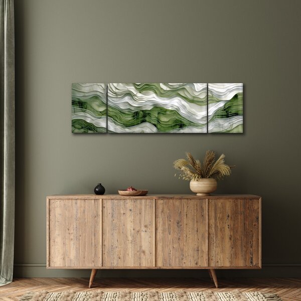 Obraz - Zelenobílé vlnky (170x50 cm)