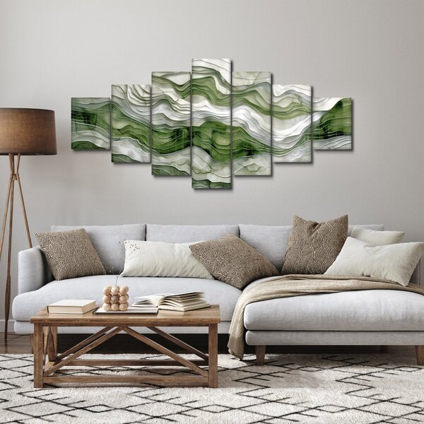 Obraz - Zelenobílé vlnky (210x100 cm)