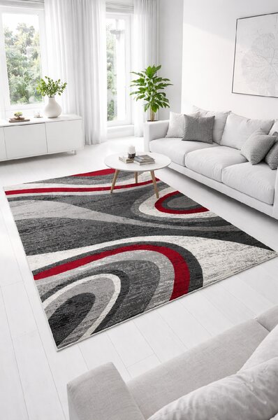 Moderní koberec Tap - vlnky 5 - šedý/červený Rozměr koberce: 140x200 cm