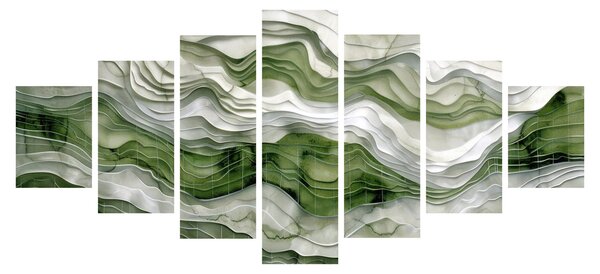 Obraz - Zelenobílé vlnky (210x100 cm)