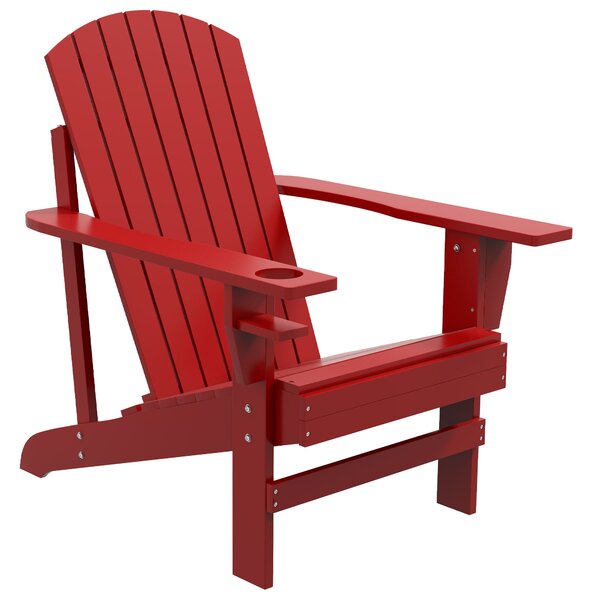 Outsunny Adirondack Zahradní Křeslo s Držákem na Nápoje, Sluneční Lehátko na Balkon, Masivní Dřevo, Červené 72 x 94 x 93 cm | Aosom