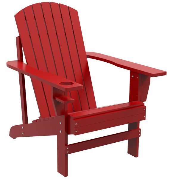 Outsunny Adirondack Zahradní Křeslo s Držákem na Nápoje, Sluneční Lehátko na Balkon, Masivní Dřevo, Červené 72 x 94 x 93 cm | Aosom
