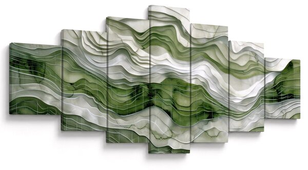 Obraz - Zelenobílé vlnky (210x100 cm)