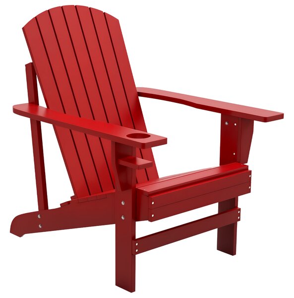 Outsunny Adirondack Zahradní Křeslo s Držákem na Nápoje, Sluneční Lehátko na Balkon, Masivní Dřevo, Červené 72 x 94 x 93 cm | Aosom