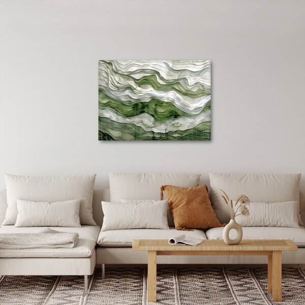 Obraz - Zelenobílé vlnky (70x50 cm)