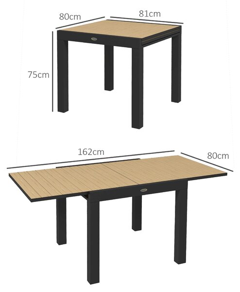 Zahradní stůl Outsunny pro 6 osob – Rozkládací stůl na balkon s kapacitou zatížení až 70 kg – Hliník, žlutý, 81/162 x 80 x 75 cm | Aosom
