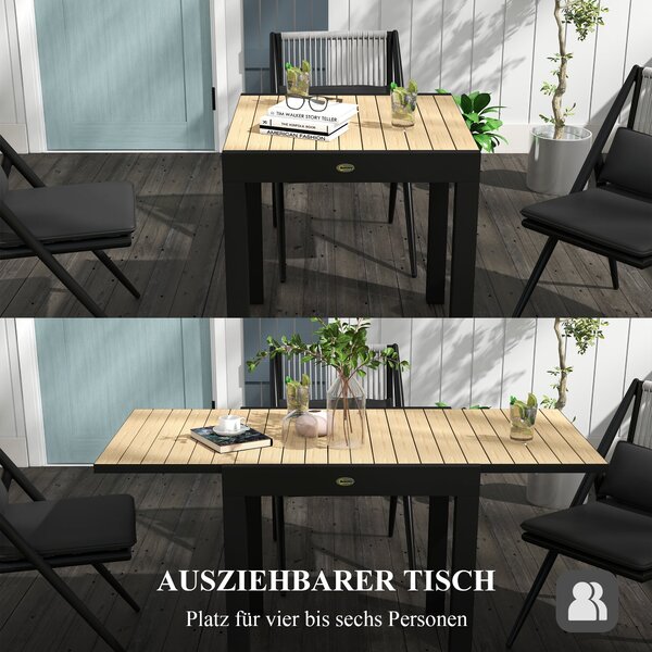 Zahradní stůl Outsunny pro 6 osob – Rozkládací stůl na balkon s kapacitou zatížení až 70 kg – Hliník, žlutý, 81/162 x 80 x 75 cm | Aosom