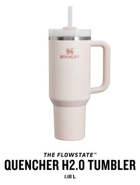 Světle růžová termoska s brčkem z nerezové oceli 1,18 l Quencher H2.0 FlowState Tumbler Rose Quartz – Stanley