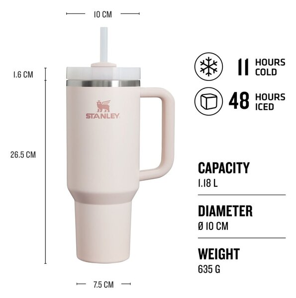 Světle růžová termoska s brčkem z nerezové oceli 1,18 l Quencher H2.0 FlowState Tumbler Rose Quartz – Stanley