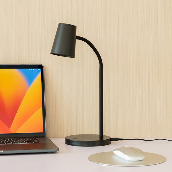 Stolní lampa Lindby, Ailina, stmívatelné, Černá, Pracovna, Plast, Moderní