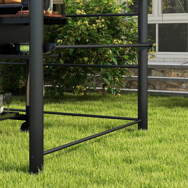 Grilovací altán Outsunny s plamenuvzdornou střechou, BBQ altán se 2 police, grilová terasa s UV ochranou, pergola do zahrady, na balkon, ocel PC tmavě