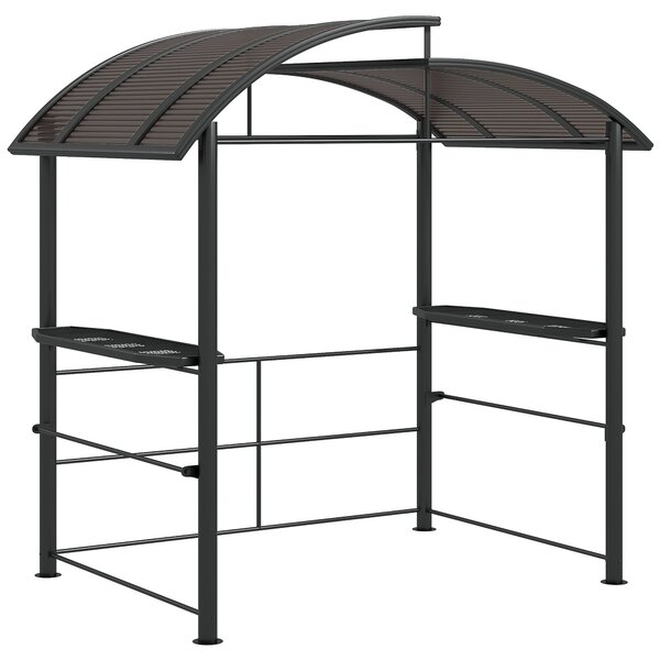 Grilovací altán Outsunny s plamenuvzdornou střechou, BBQ altán se 2 police, grilová terasa s UV ochranou, pergola do zahrady, na balkon, ocel PC tmavě