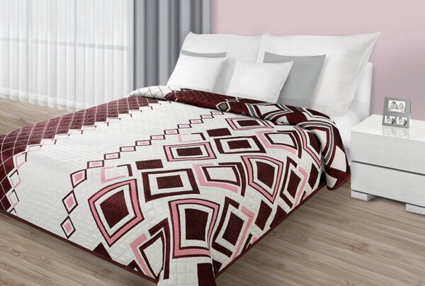 Luxusní oboustranné krémové přehozy na manželskou postel s bordó vzorem