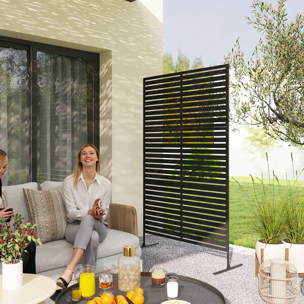 Outsunny Dělící Příčka 3-dílná 122 x 198 cm Samostatná Louver Záclona na Soukromí ve Oceli, Dělící Stěna pro Zahradu, Balkon a Terasu, Černá | Aosom