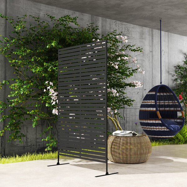 Outsunny Dělící Příčka 3-dílná 122 x 198 cm Samostatná Louver Záclona na Soukromí ve Oceli, Dělící Stěna pro Zahradu, Balkon a Terasu, Černá | Aosom