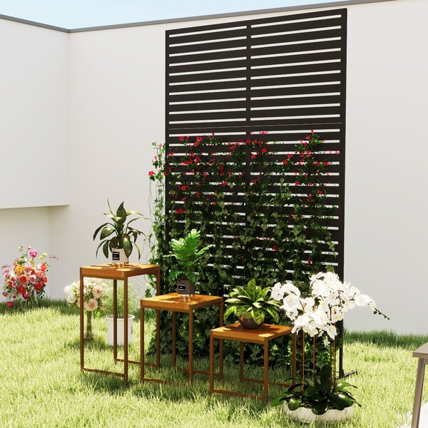 Outsunny Dělící Příčka 3-dílná 122 x 198 cm Samostatná Louver Záclona na Soukromí ve Oceli, Dělící Stěna pro Zahradu, Balkon a Terasu, Černá | Aosom