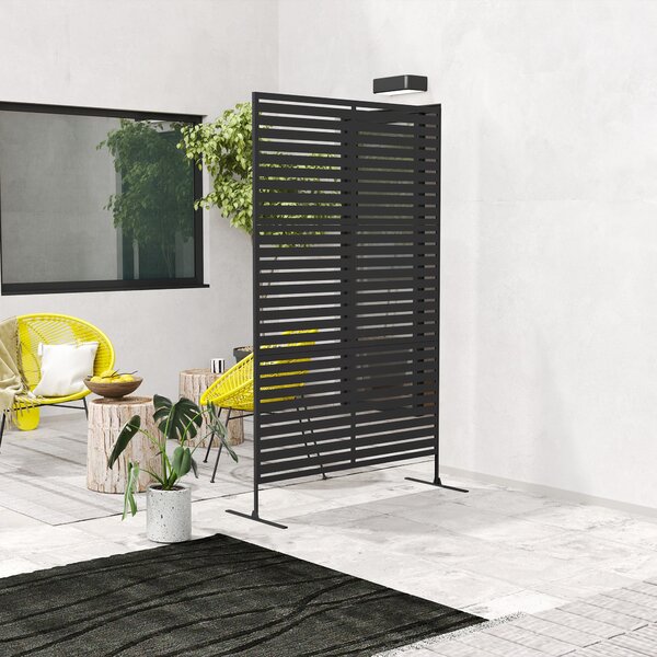 Outsunny Dělící Příčka 3-dílná 122 x 198 cm Samostatná Louver Záclona na Soukromí ve Oceli, Dělící Stěna pro Zahradu, Balkon a Terasu, Černá | Aosom