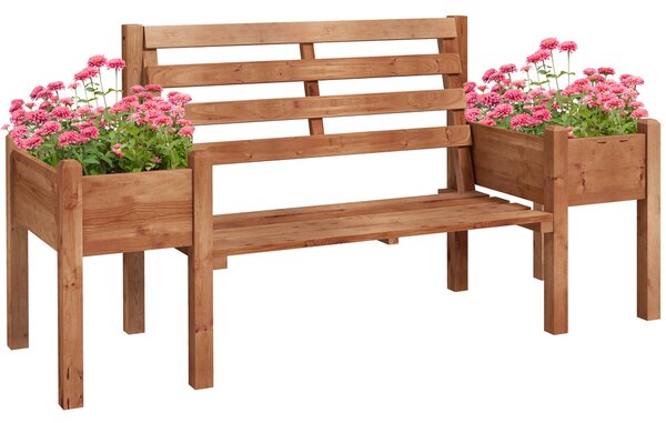 Zahradní lavička Outsunny, pro 2 osoby, dřevěná lavička s květináčem, nosnost až 240 kg, 184 x 59 x 95 cm, tmavě hnědá | Aosom