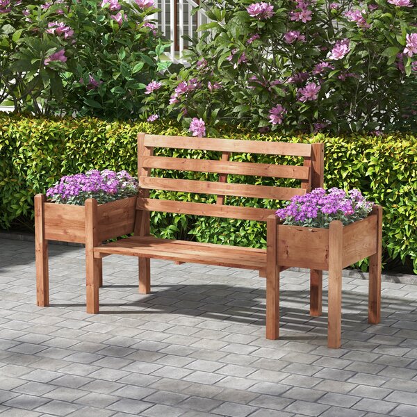 Zahradní lavička Outsunny, pro 2 osoby, dřevěná lavička s květináčem, nosnost až 240 kg, 184 x 59 x 95 cm, tmavě hnědá | Aosom