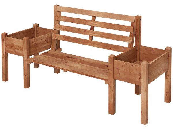 Zahradní lavička Outsunny, pro 2 osoby, dřevěná lavička s květináčem, nosnost až 240 kg, 184 x 59 x 95 cm, tmavě hnědá | Aosom