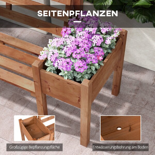 Zahradní lavička Outsunny, pro 2 osoby, dřevěná lavička s květináčem, nosnost až 240 kg, 184 x 59 x 95 cm, tmavě hnědá | Aosom