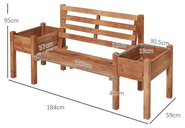 Zahradní lavička Outsunny, pro 2 osoby, dřevěná lavička s květináčem, nosnost až 240 kg, 184 x 59 x 95 cm, tmavě hnědá | Aosom