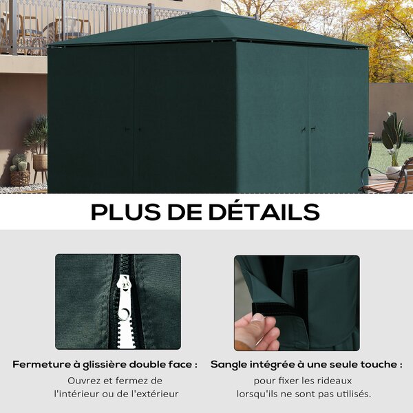 Outsunny 4 boční panely pro zahradní altán, tvrdost altánu 300 x 300 cm, ochrana před deštěm, větrem a sluncem, šedá | Aosom