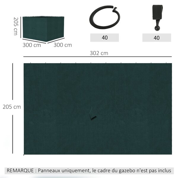 Outsunny 4 boční panely pro zahradní altán, tvrdost altánu 300 x 300 cm, ochrana před deštěm, větrem a sluncem, šedá | Aosom