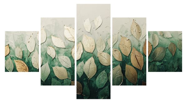 Obraz - Zlato-zelené listy (125x70 cm)