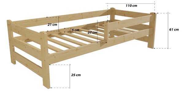 Dětská postel z MASIVU 200x90cm bez šuplíku - DP019