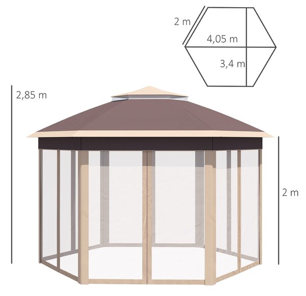 Outsunny Pavilon 4x4m Voděodolný Skládací Pavilon s Dvojitou Střechou, Zahradní Pavilon se 6 Bočními Panely, Party Stan včetně Přepravního Tašky pro Z