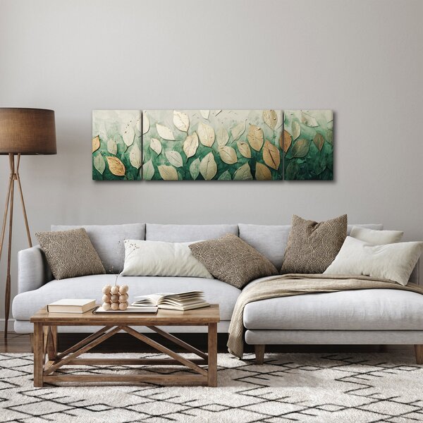 Obraz - Zlato-zelené listy (170x50 cm)
