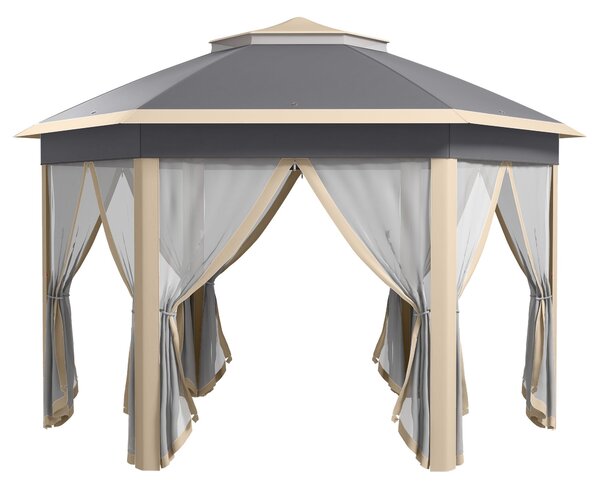 Outsunny Pavilon 4x4m Voděodolný Skládací Pavilon s Dvojitou Střechou, Zahradní Pavilon se 6 Bočními Panely, Party Stan včetně Přepravního Tašky pro Z