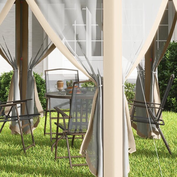 Outsunny Pavilon 4x4m Voděodolný Skládací Pavilon s Dvojitou Střechou, Zahradní Pavilon se 6 Bočními Panely, Party Stan včetně Přepravního Tašky pro Z