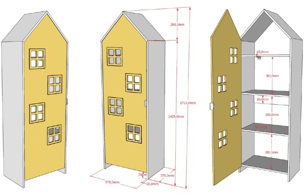 Vipack Žlutá lakovaná šatní skříň Casami 172 x 58 cm