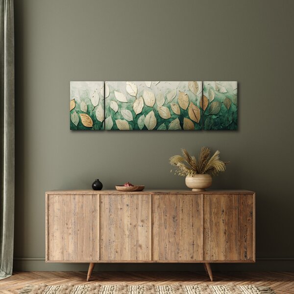 Obraz - Zlato-zelené listy (170x50 cm)