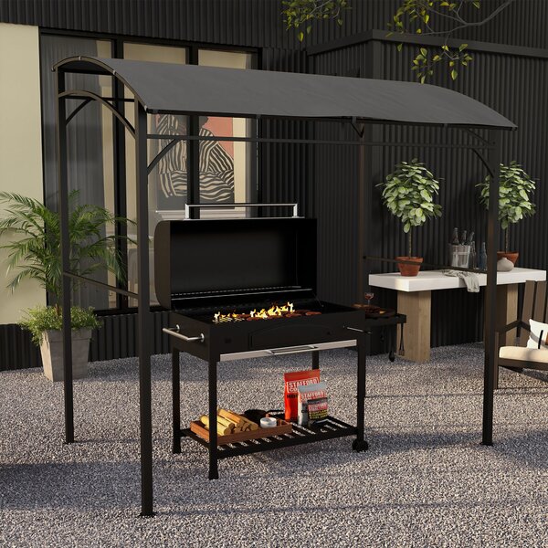 Grilovací pavilon Outsunny 215 x 150 x 220 cm, voděodolný zahradní pavilon s klenutou střechou, zahradní altánek s háčky, pavilon na grilování, zahrad