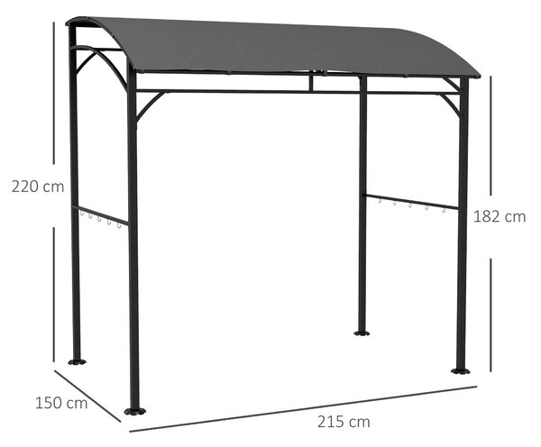 Grilovací pavilon Outsunny 215 x 150 x 220 cm, voděodolný zahradní pavilon s klenutou střechou, zahradní altánek s háčky, pavilon na grilování, zahrad
