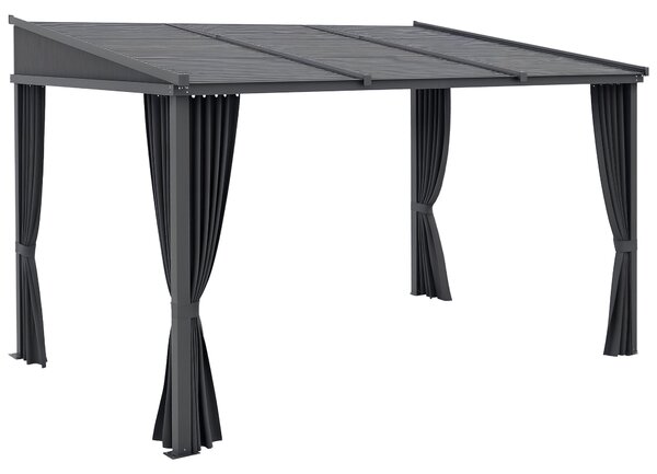 Pergola Outsunny, 3,65 x 2,55 m, Pavilon, Kryt terasy s posuvnou střechou, Zahradní pergola s závěsy, pro zahradu, dvůr, Hliník + kov, Tmavě šedá | Ao